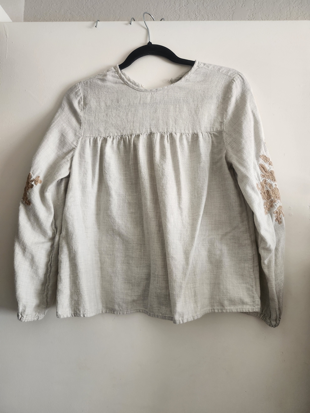 Light Cream Embroidered Long Sleeve Peasant Top